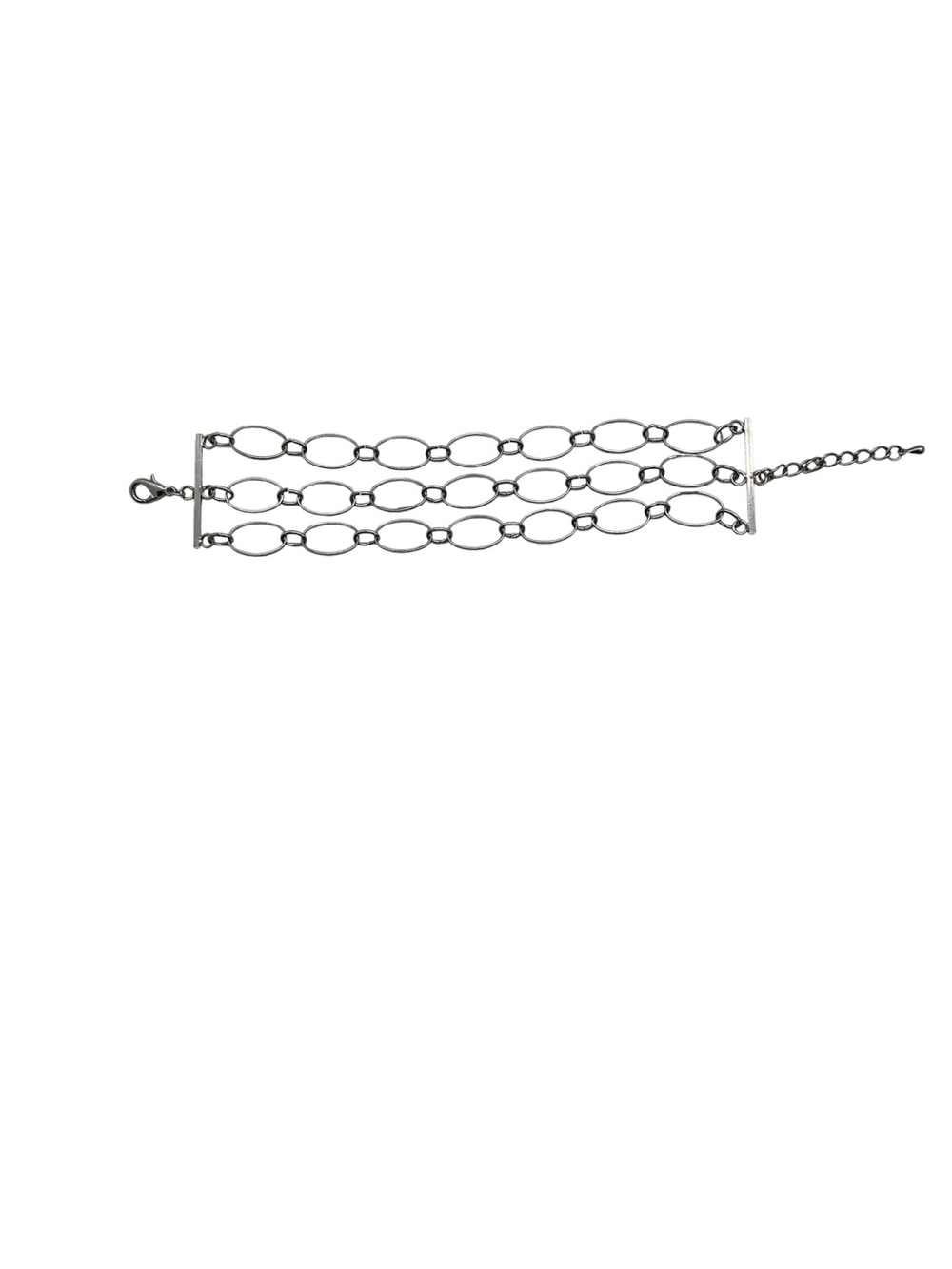 Silver Tone Metal Oval Link Chain 3 Strand Bracelet Lobster Clasp